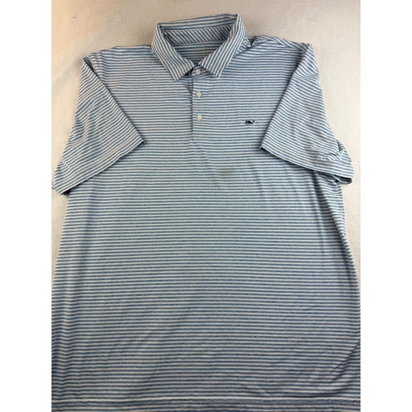 Vineyard Vines Mens XL Performance Polo Shirt Blue Striped Golf - Picture 1 of 8